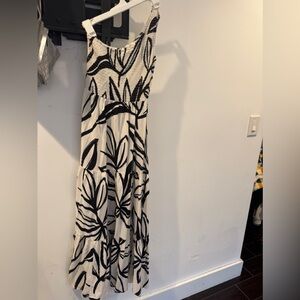 Black and White Leaf Print one shoulder Maxi Dress